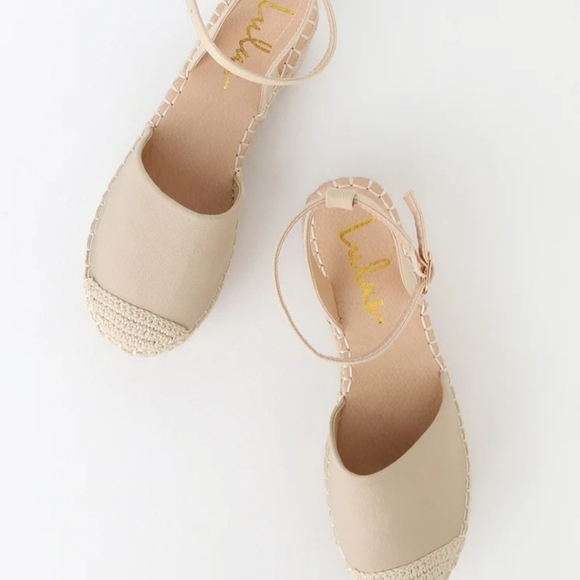 LULU'S JANELLE TAUPE FLATFORM ESPADRILLES SIZE 6 with ankle straps - Picture 3 of 4